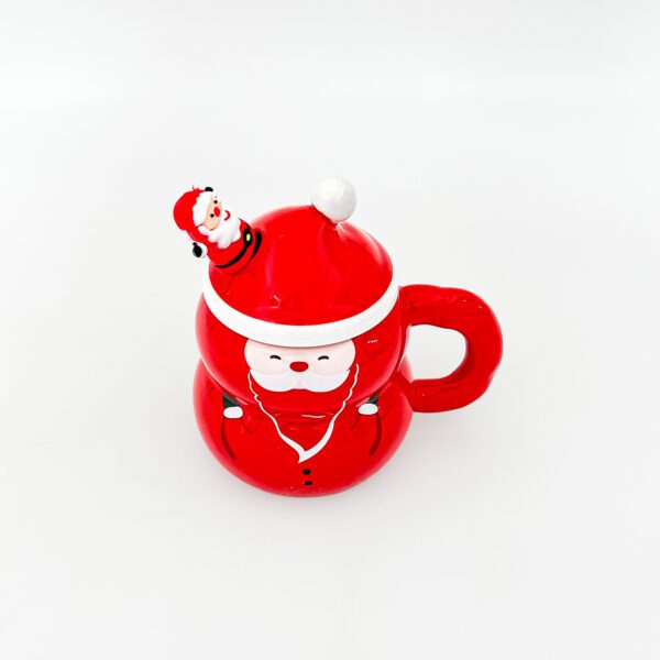 Santa Claus Ceramic Mug with Lid and Spoon – Christmas Themed Coffee/Tea Mug - Image 2