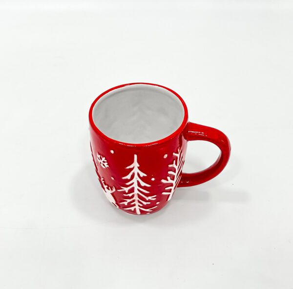 Red Holiday Mug - Ceramic Festive Mug with Snowflake & Reindeer Design, 350ml - Image 2