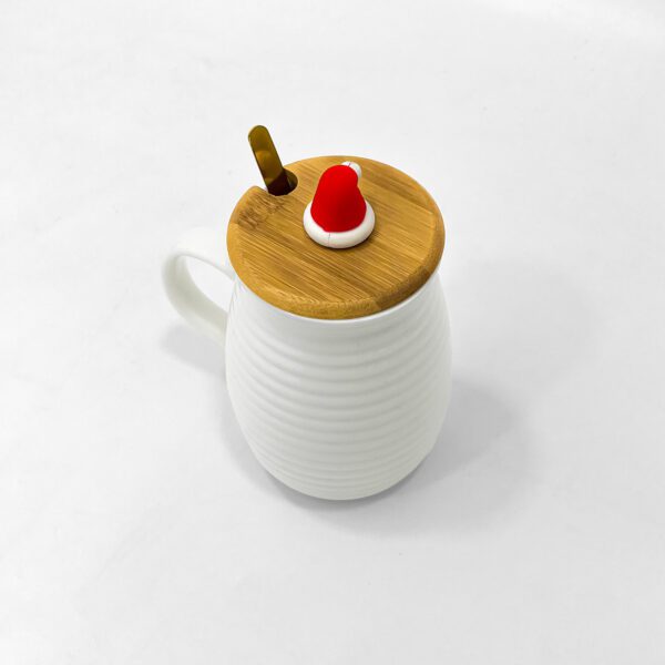 Premium Modern White Mug with Lid and Spoon - Image 2