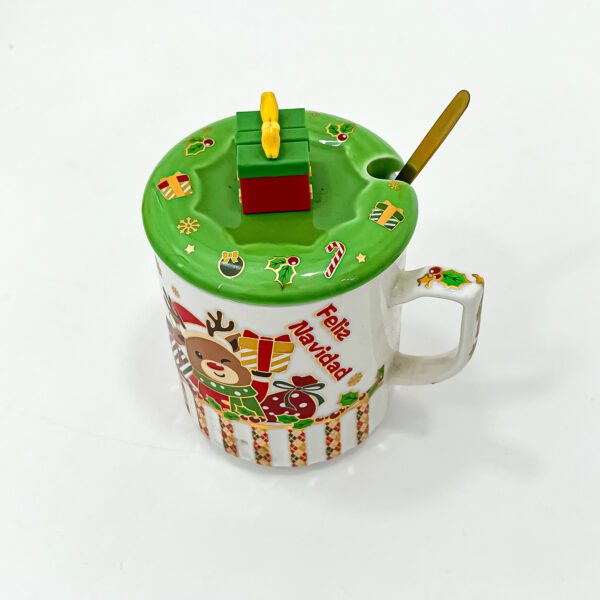 Feliz Navidad Christmas Reindeer Mug with Lid and Spoon - Image 2