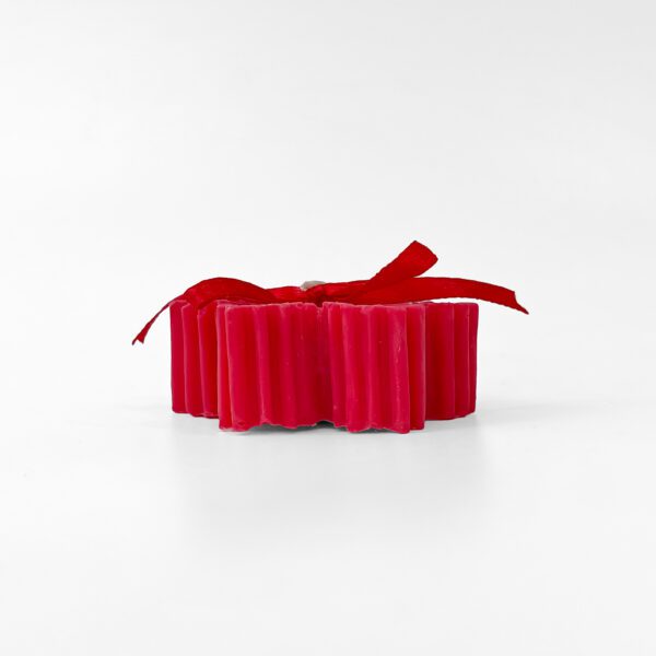 Red Leaf-Shaped Decorative Candle with Ribbon - Image 2