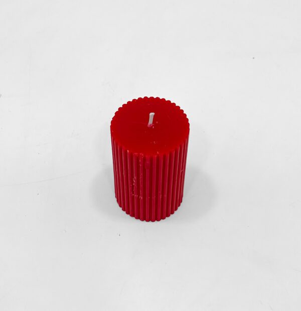 Red Ribbed Pillar Candle - Modern Elegance for Home Décor - Image 2