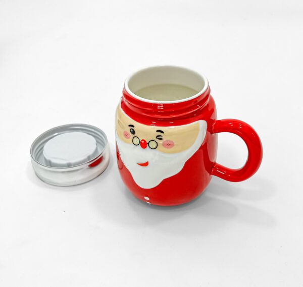 Santa Claus Ceramic Mug with Lid - Festive Holiday Coffee Cup - Image 3