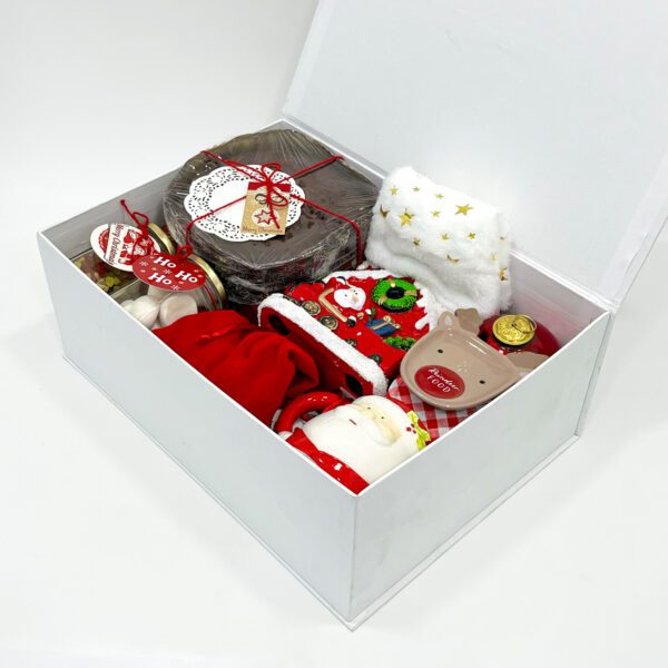 Luxury Christmas Gift Hamper with Plum Cake, Sparkling Grape Wine, Chocolates & Festive Accessories - Image 3