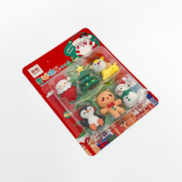 Christmas-Themed Eraser Set - Santa, Snowman, Gingerbread, Tree & More | Compact Festive Gift - Image 3