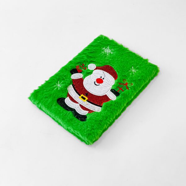 Santa Claus Diary - Green Furry Christmas Notebook with Glittery Design - Image 3