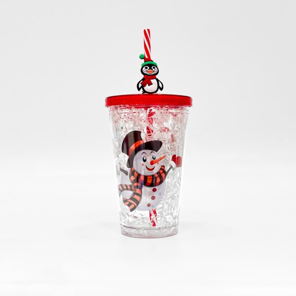 Cute Holiday Cup with Santa Design and Penguin Straw Topper - Image 3