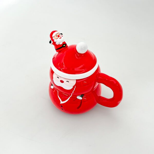 Santa Claus Ceramic Mug with Lid and Spoon – Christmas Themed Coffee/Tea Mug - Image 3