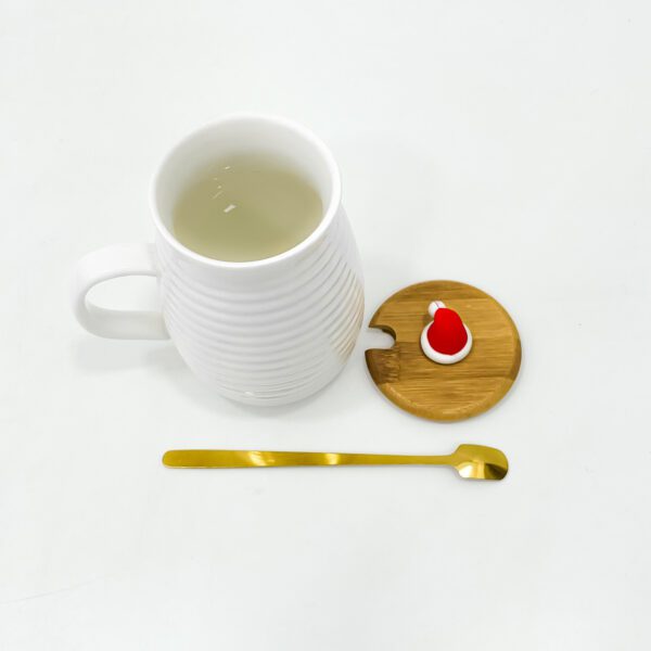 Premium Modern White Mug with Lid and Spoon - Image 3