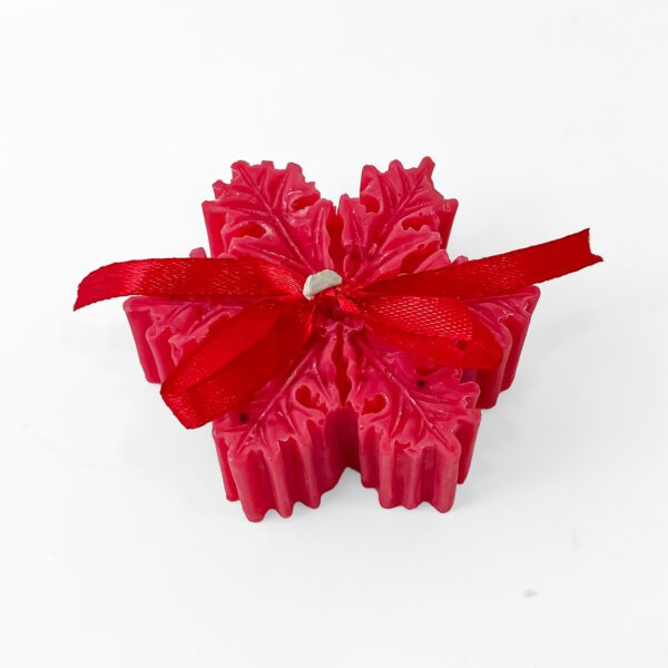 Red Leaf-Shaped Decorative Candle with Ribbon - Image 3