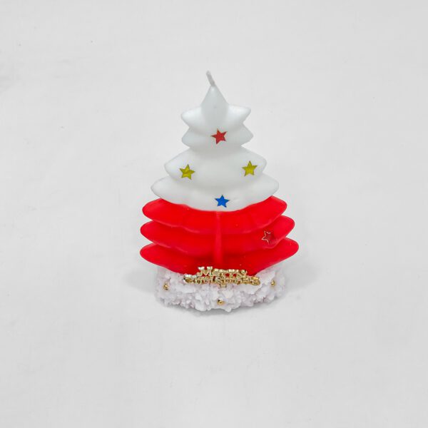 Red and White Christmas Tree Candle with Festive Stars - Image 3