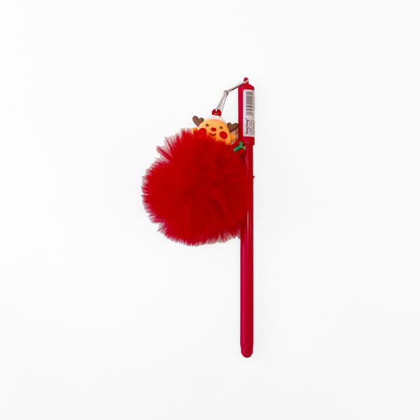 Christmas Pom Pom Pens - Pack of 4 Festive Red Pens with Holiday Charms - Image 3