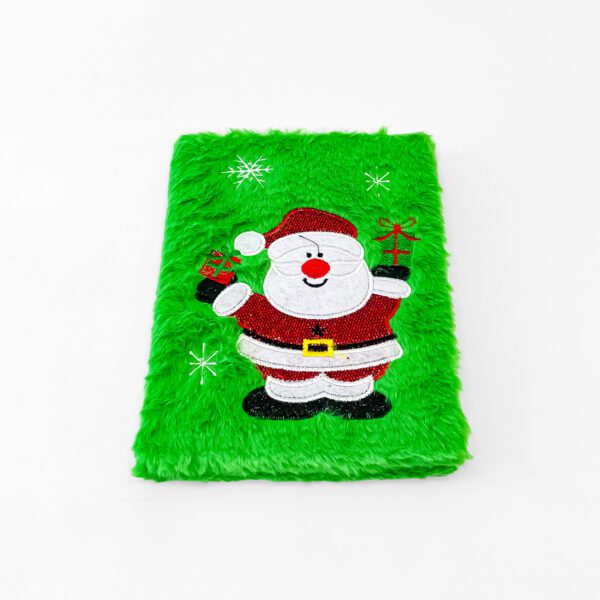 Santa Claus Diary - Green Furry Christmas Notebook with Glittery Design - Image 4