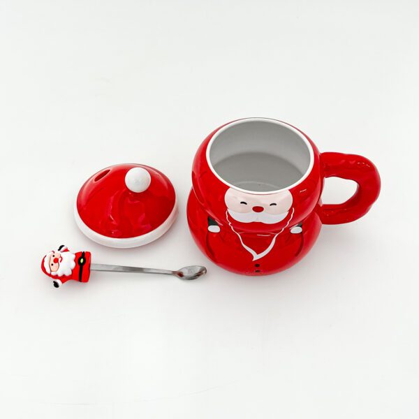 Santa Claus Ceramic Mug with Lid and Spoon – Christmas Themed Coffee/Tea Mug - Image 4