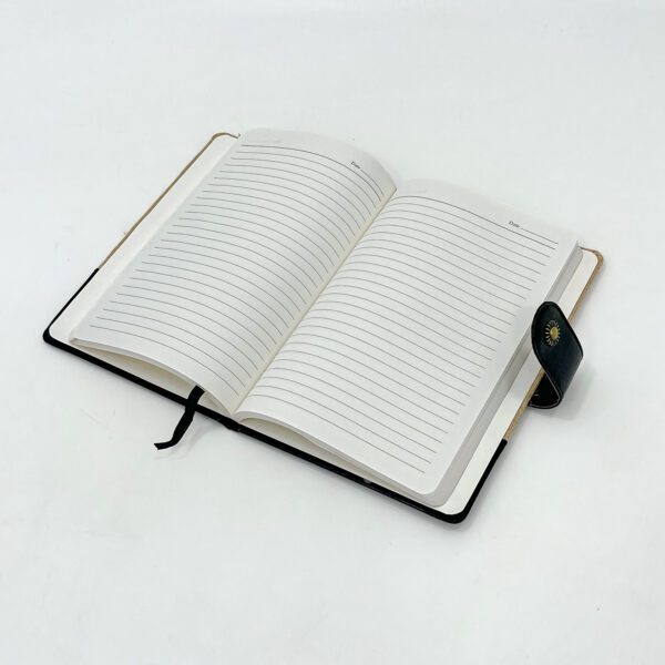 Beige and Black Fabric & Leather Notebook with Button Closure - Image 4