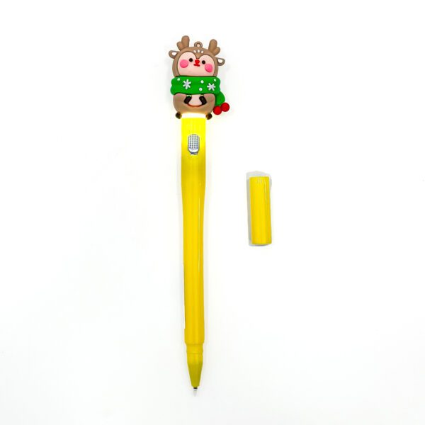 Festive Yellow, Green, Pink And Blue Gel Pen with Cute Reindeer Topper Pack Of 4 - Image 4