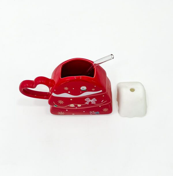 Festive Red Christmas Tree Mug with Heart Handle and Straw - Image 4