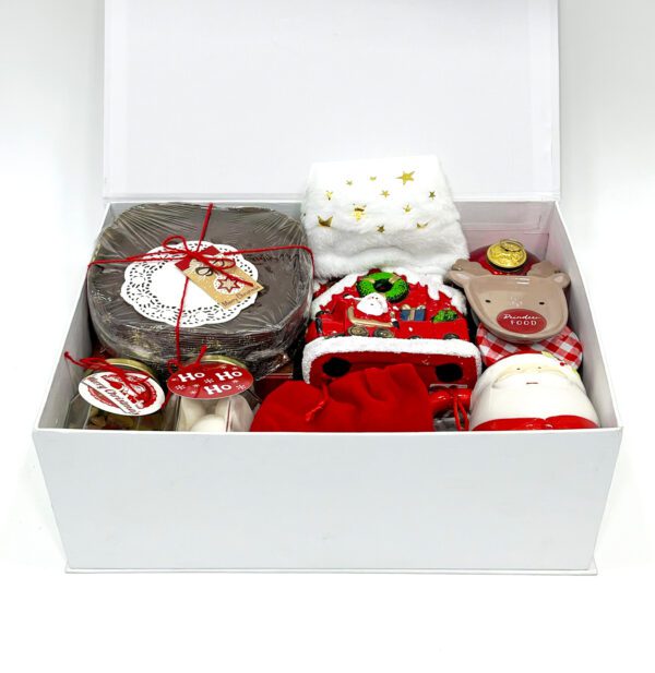 Luxury Christmas Gift Hamper with Plum Cake, Sparkling Grape Wine, Chocolates & Festive Accessories - Image 4