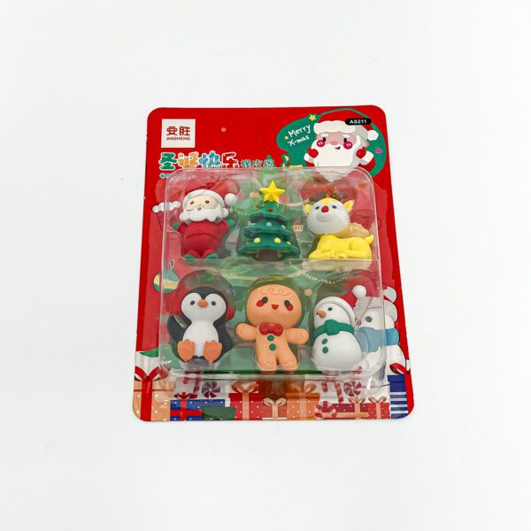 Christmas-Themed Eraser Set - Santa, Snowman, Gingerbread, Tree & More | Compact Festive Gift - Image 4