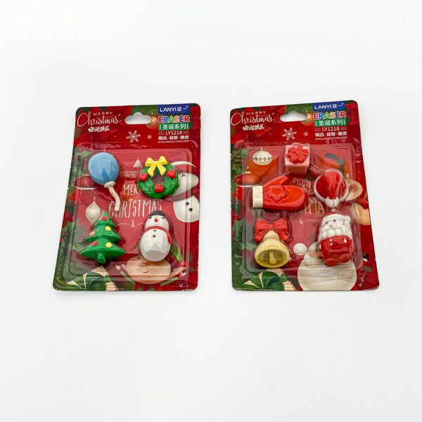 Santa Claus Eraser Set - Christmas Tree, Snowman & Holiday Accessories (Pack of 2 - Image 4