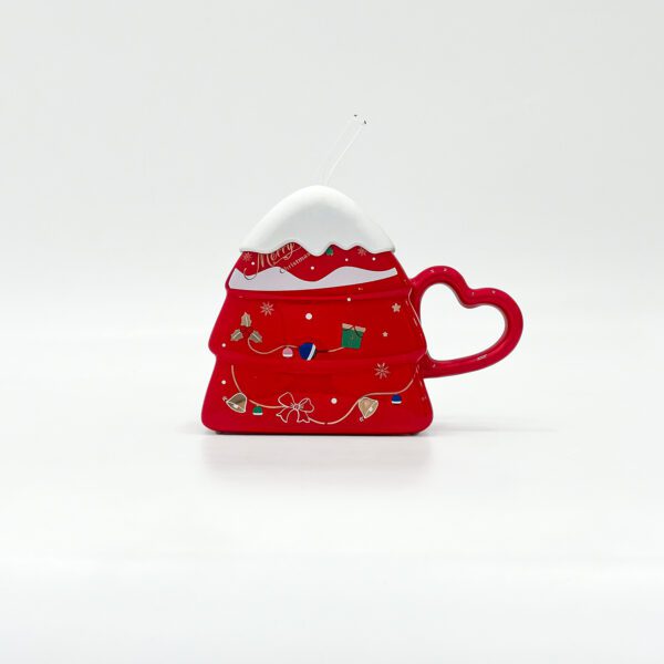 Festive Red Christmas Tree Mug with Heart Handle and Straw - Image 5