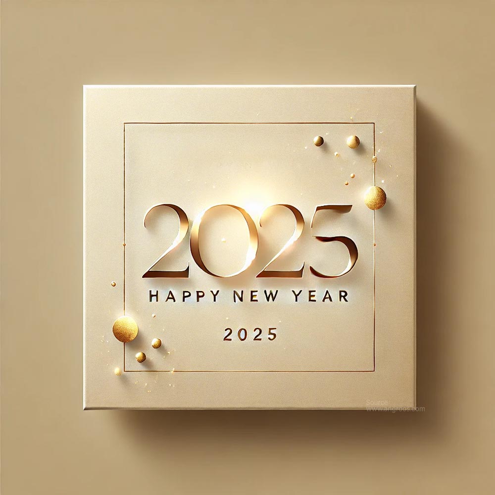 2025 greeting card in square format. The design features a warm beige India's Favourite Online Gift Shop