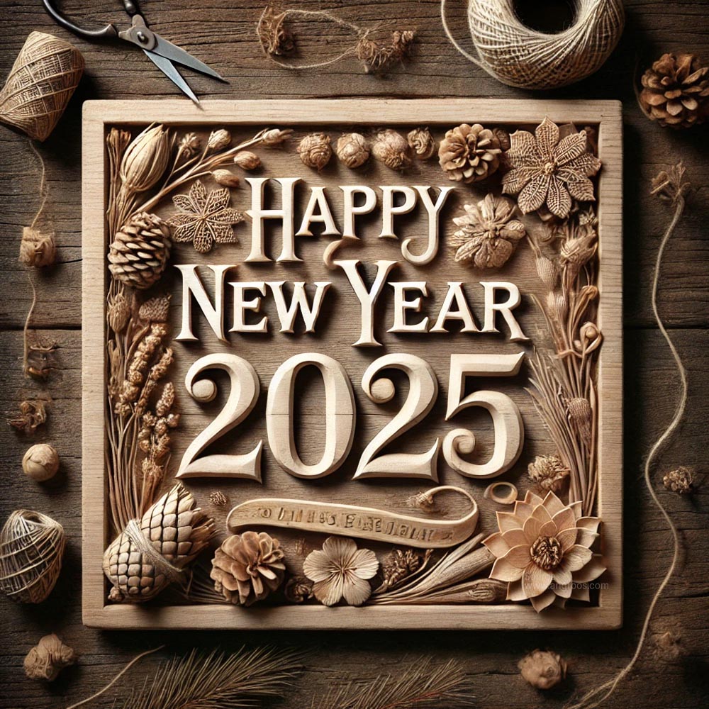 A completely unique and rustic New Year 2025 greeting card in square format India's Favourite Online Gift Shop