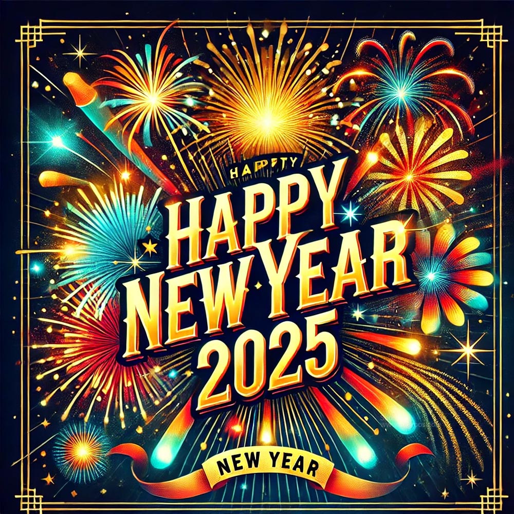 A completely unique and vibrant New Year 2025 greeting card in square format India's Favourite Online Gift Shop