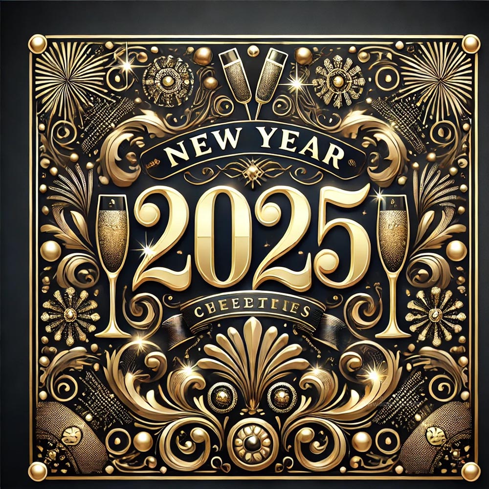 A luxurious New Year 2025 greeting card in square format India's Favourite Online Gift Shop