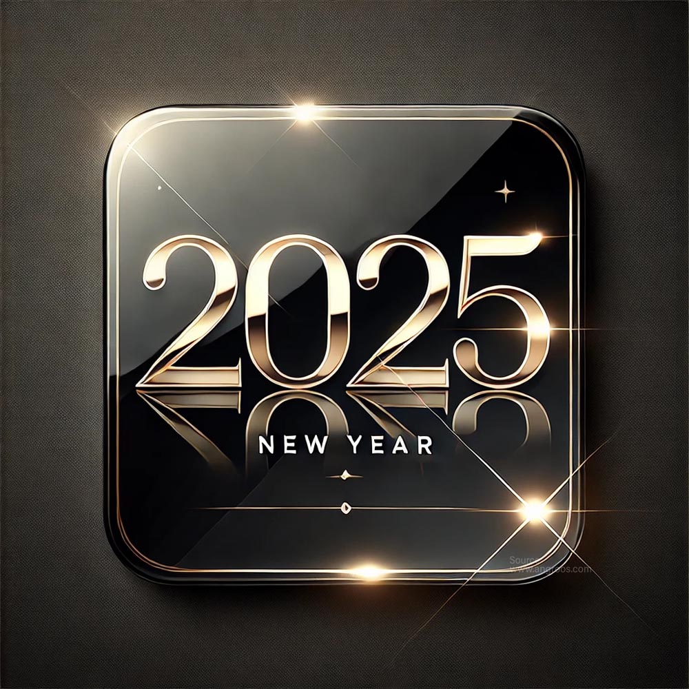 A sleek and glossy New Year 2025 greeting card in square format India's Favourite Online Gift Shop