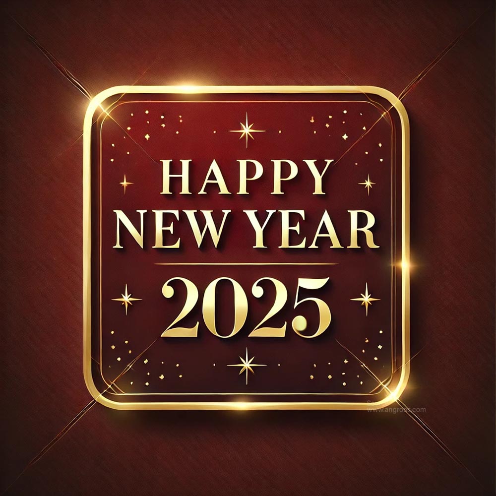 DALL┬╖E 2024 12 31 20.44.21 A realistic and elegant New Year 2025 greeting card in square format. The design features a rich burgundy background with a glowing gold border. The t India's Favourite Online Gift Shop