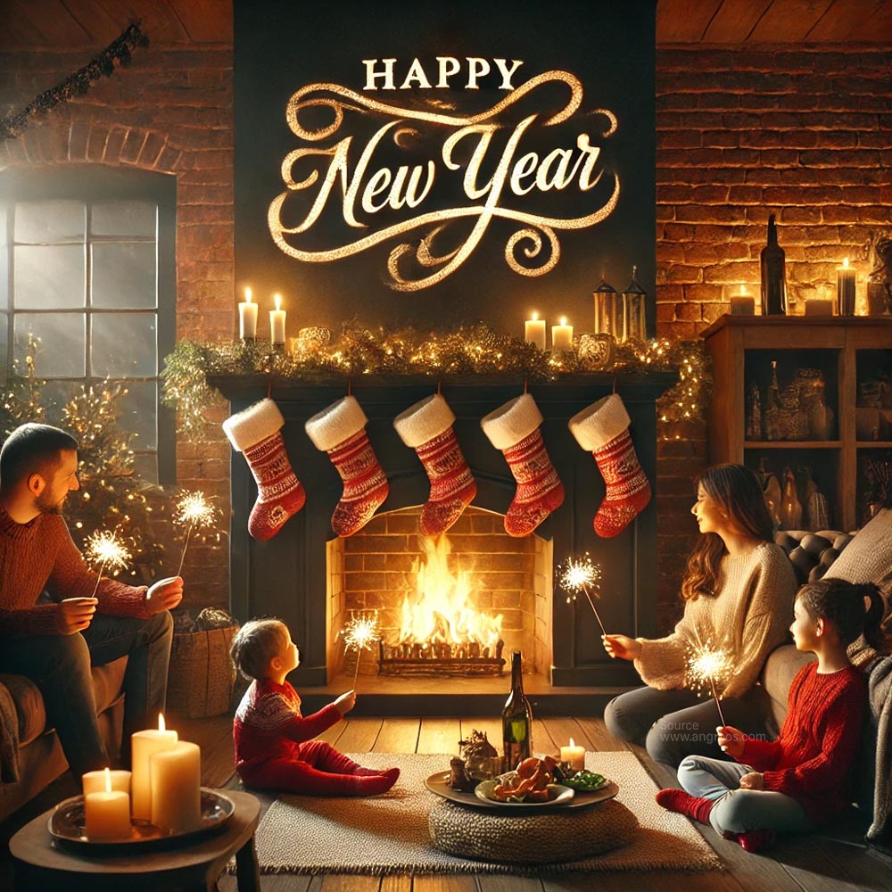 New Year celebration scene set in a cozy living room India's Favourite Online Gift Shop