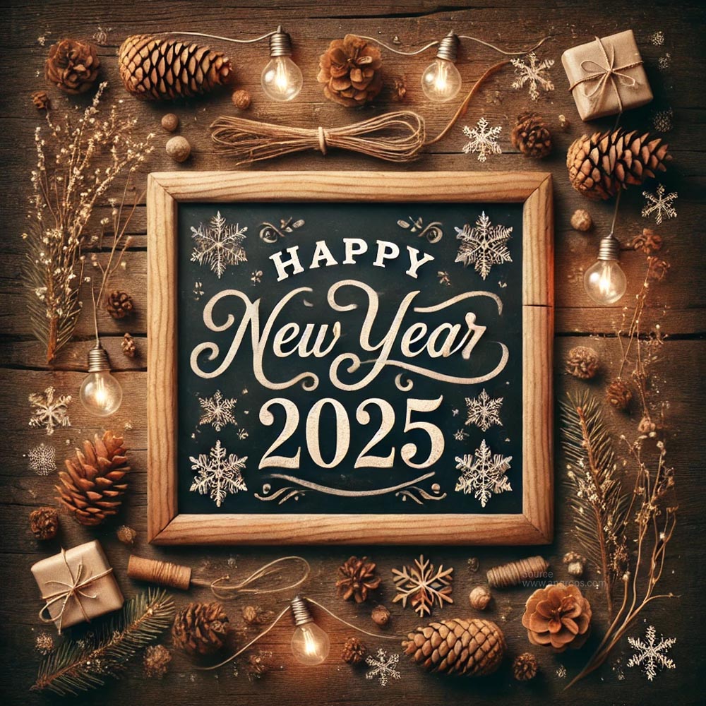 completely unique and rustic New Year 2025 greeting card in square format India's Favourite Online Gift Shop