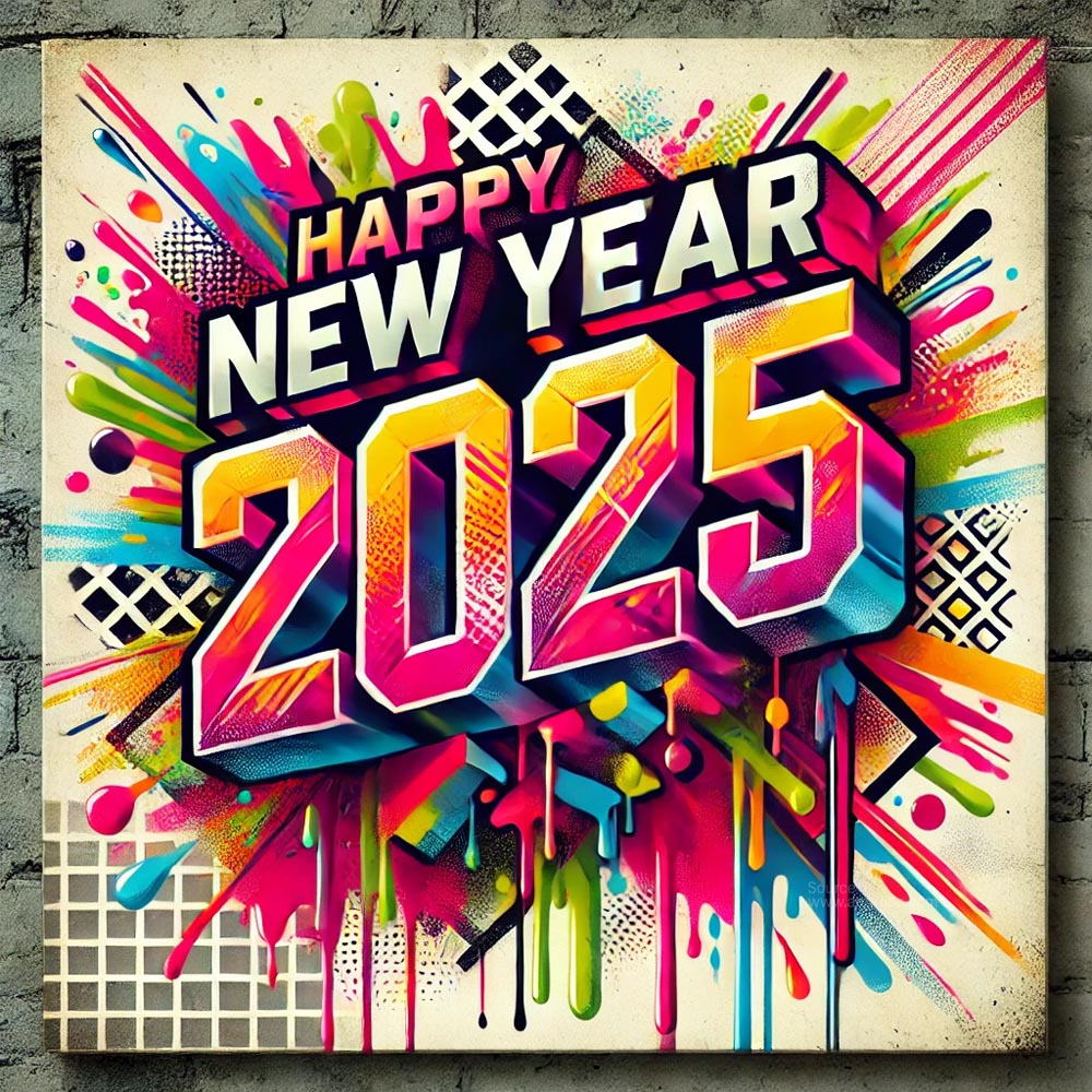 completely unique and vibrant New Year 2025 greeting card in square format India's Favourite Online Gift Shop