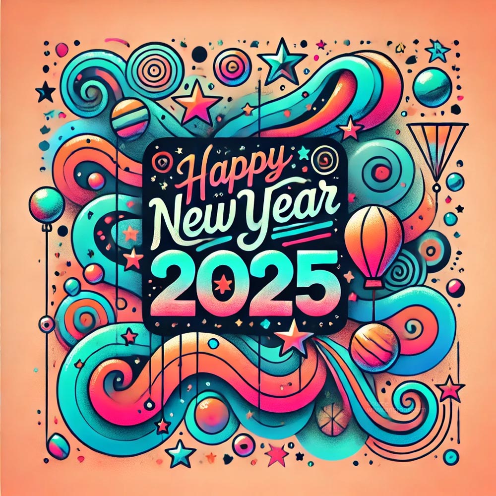 creative and unique New Year 2025 greeting card in square format. with swirling g India's Favourite Online Gift Shop