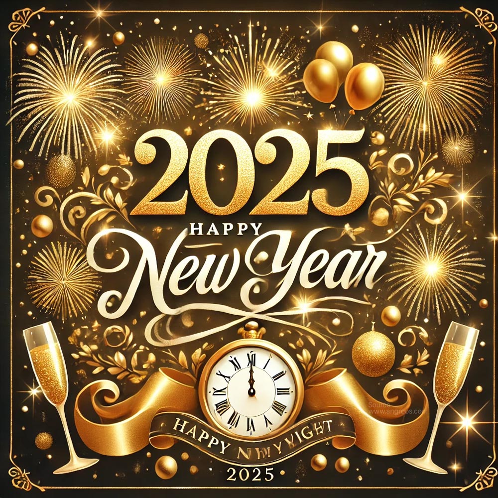 festive and elegant New Year 2025 greeting card in square format India's Favourite Online Gift Shop