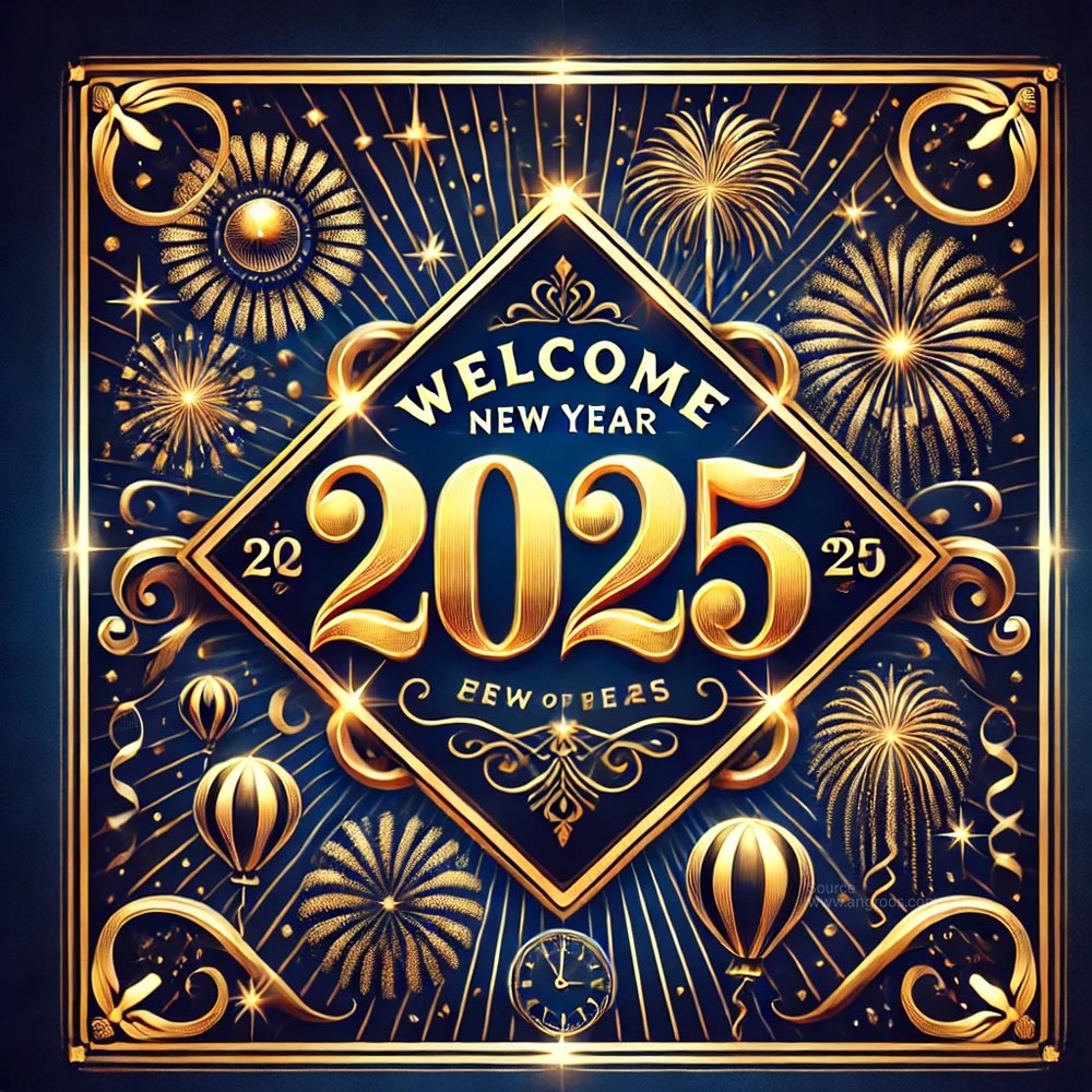 vibrant and classic New Year 2025 greeting card in square format India's Favourite Online Gift Shop