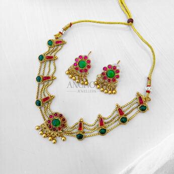 Radiant Ruby Emerald Necklace Set – Regal Traditional Charm