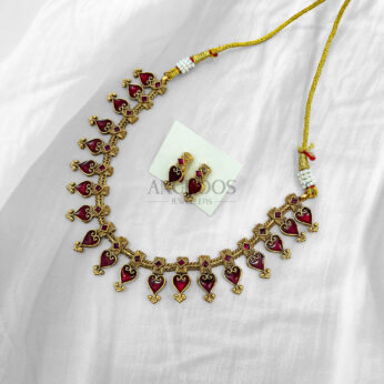 Traditional Red Palakka Necklace Set – Timeless Kerala Elegance