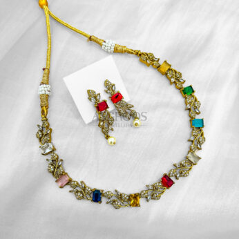 Radiant AD Stone Multi-Color Vine Necklace Set – Vibrant Elegance