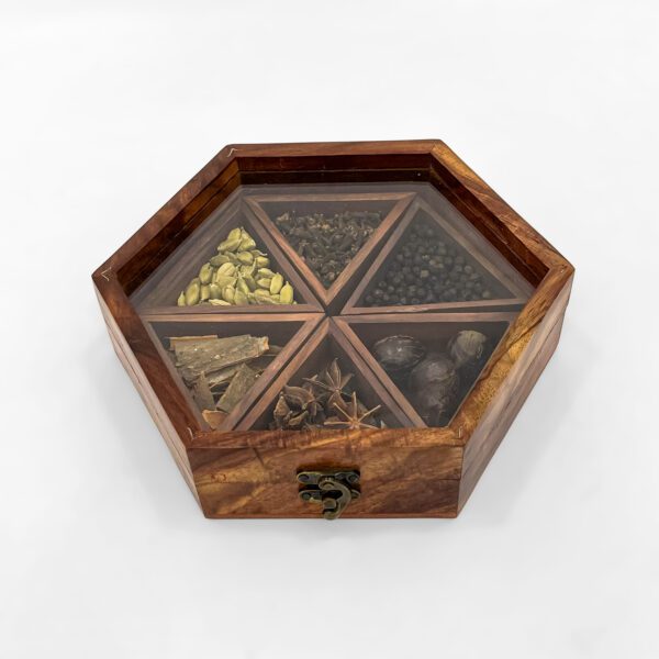 Hexagonal Wooden Spice Box