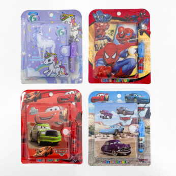 Exclusive Kids Stationery Combo Pack – Cars, Unicorn, Spider-Man & Lightning McQueen Diary Theme Sets with Pens