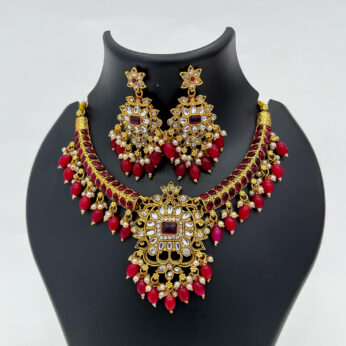 Regal Ruby Pearl Necklace Set – Ultimate Bridal Luxury