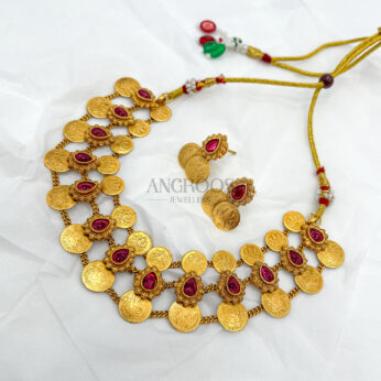 Regal Coin Necklace Set with Earrings – Traditional Gold Plated