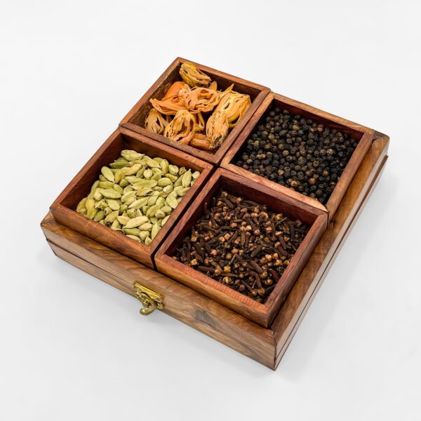 Classic Wooden Spice Organizer with Four Spices - Image 2