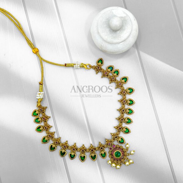 Green Heart Necklace Set with Matching Earrings – Regal Ethnic Jewelry for Festive Elegance - Image 2