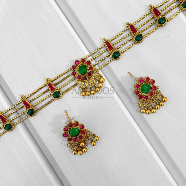 Radiant Ruby Emerald Necklace Set – Regal Traditional Charm - Image 2