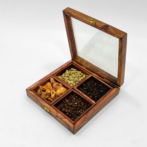 Classic Wooden Spice Organizer with Four Spices - Image 3