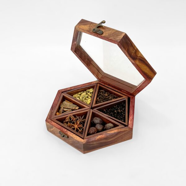 Handcrafted Wooden Spice Organizer with Six Fresh Spices - Image 5