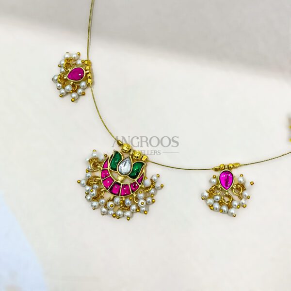 Invisible Chain Ruby Emerald Lotus Necklace – Graceful Minimalist Elegance - Image 3